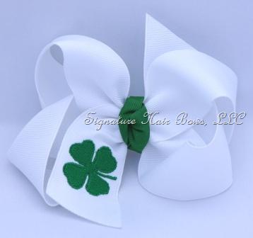 White Shamrock Embroidered Bow