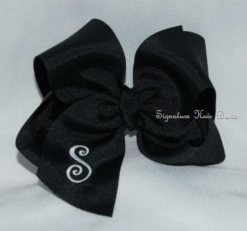 black monogrammed hair bow
