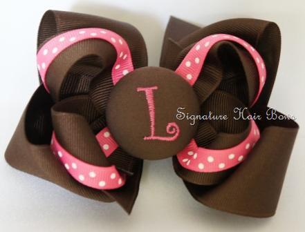 Brown and Hot Pink Button Bow