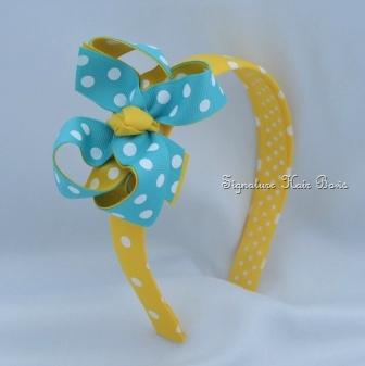 yellow polka dot hair bow