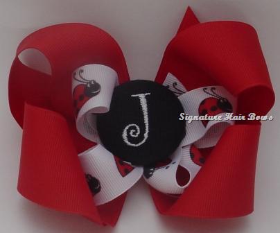 Ladybug Monogrammed Button Bow