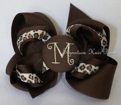 Leopard Monogrammed Button Bow