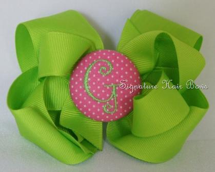 Lime Squeeze Monogrammed Button Bow