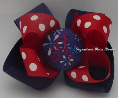 All American Monogrammed Button Bow