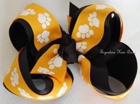 Yellow Orange Paws Layered Bow