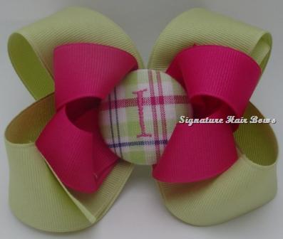 Spring Plaid Monogrammed Button Bow
