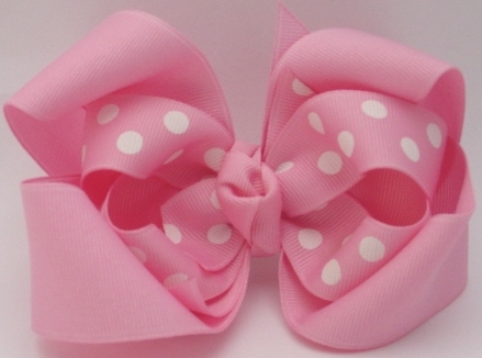 Pink and White Dots Layered Bow