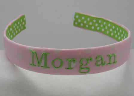 pink dots monogrammed headband