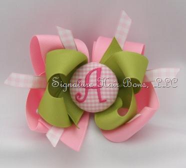Pink Lemonade Monogrammed Button Bow