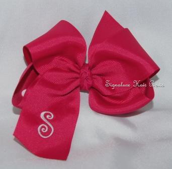 shocking pink monogrammed hair bow