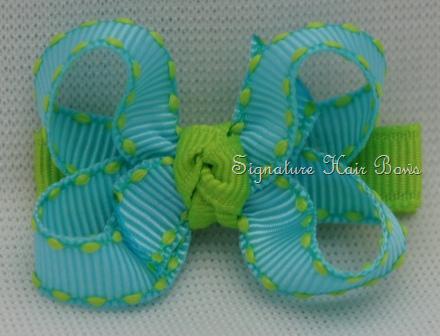 Turquoise Stitches Baby Grippy Bow