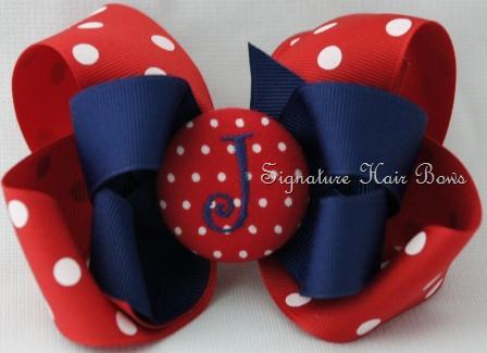 All American Monogrammed Button Bow