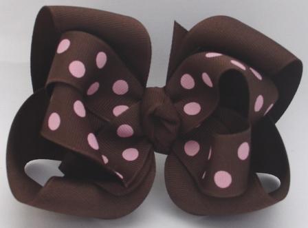 Pink and Brown Dots Layered Bow