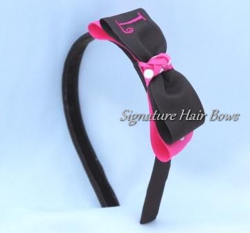 Chocolate Raspberry Monogrammed Tuxedo Bow Headband