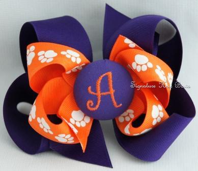 Clemson Monogrammed Button Bow