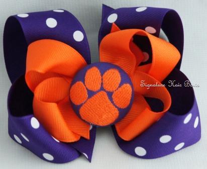 Clemson Paw Button Bow