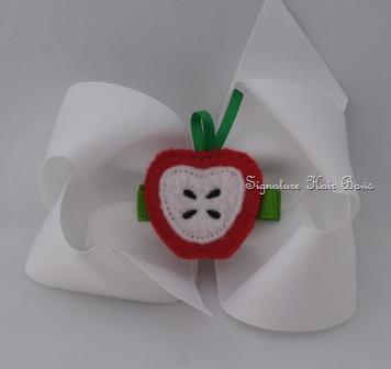 White Apple Felt Clippy Bow