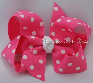 Girls Hot Pink Polka Dot Bow