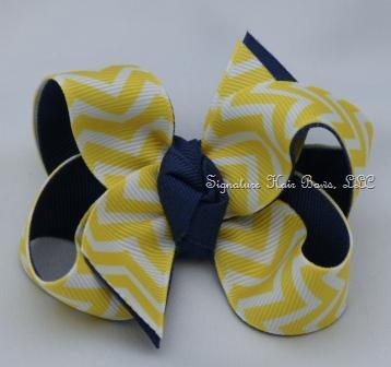Navy and Yellow Chevron Hair Bow