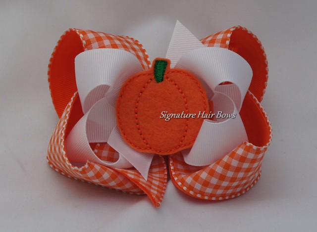 Orange Pumpkin Gingham Bow
