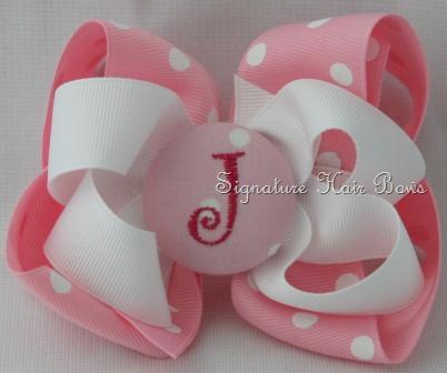 Pretty in Pink Monogrammed Button Bow