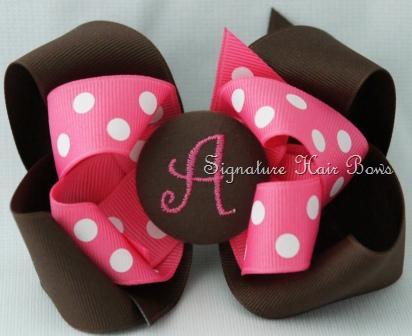 Raspberry Truffle Monogrammed Button Bow