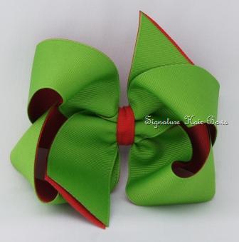 Girls Red and Green Christmas Stack Bow