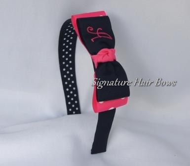 Navy School Girl Monogrammed Tuxedo Headband