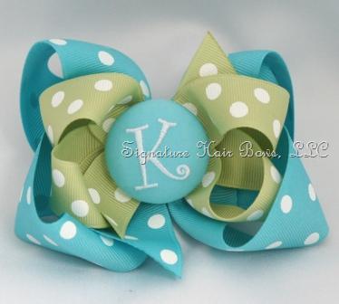 Sea Green Monogrammed Button Bow