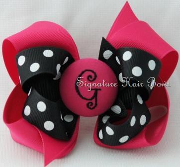 Shocking Signature Dots Monogrammed Button Bow