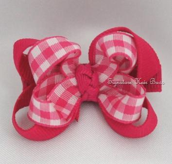 Shocking Pink Gingham Layered Baby Bow