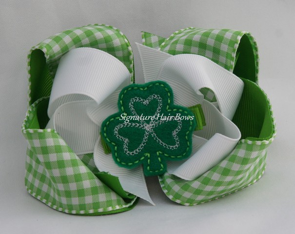 Apple Green Gingham St Patricks Day Hair Bow