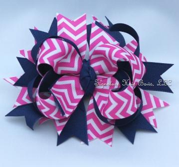 Super Navy and Pink Chevron Bow