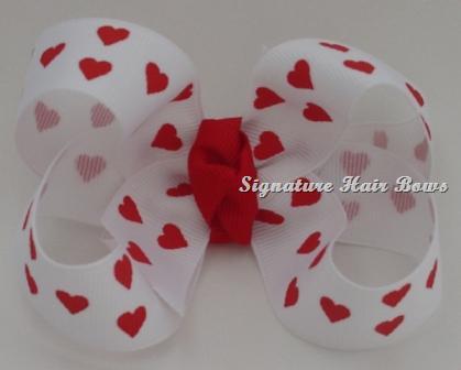 White with Red Hearts Valentine's Bow